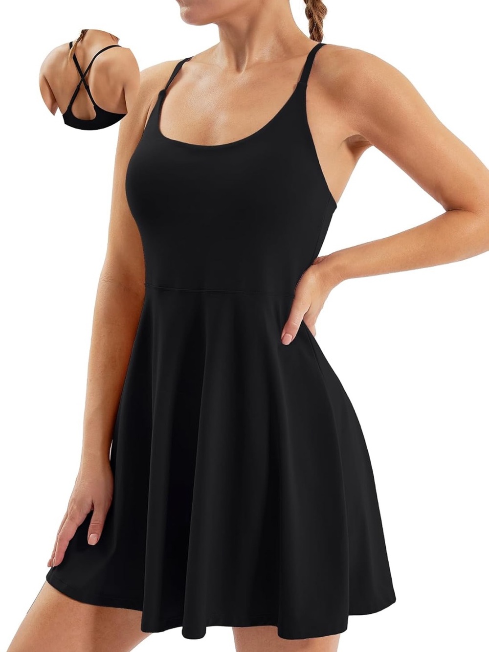 Ewedoos Tennis Athletic Dress Built in Shorts & Bra Adjustable Strap S NWT BLACK